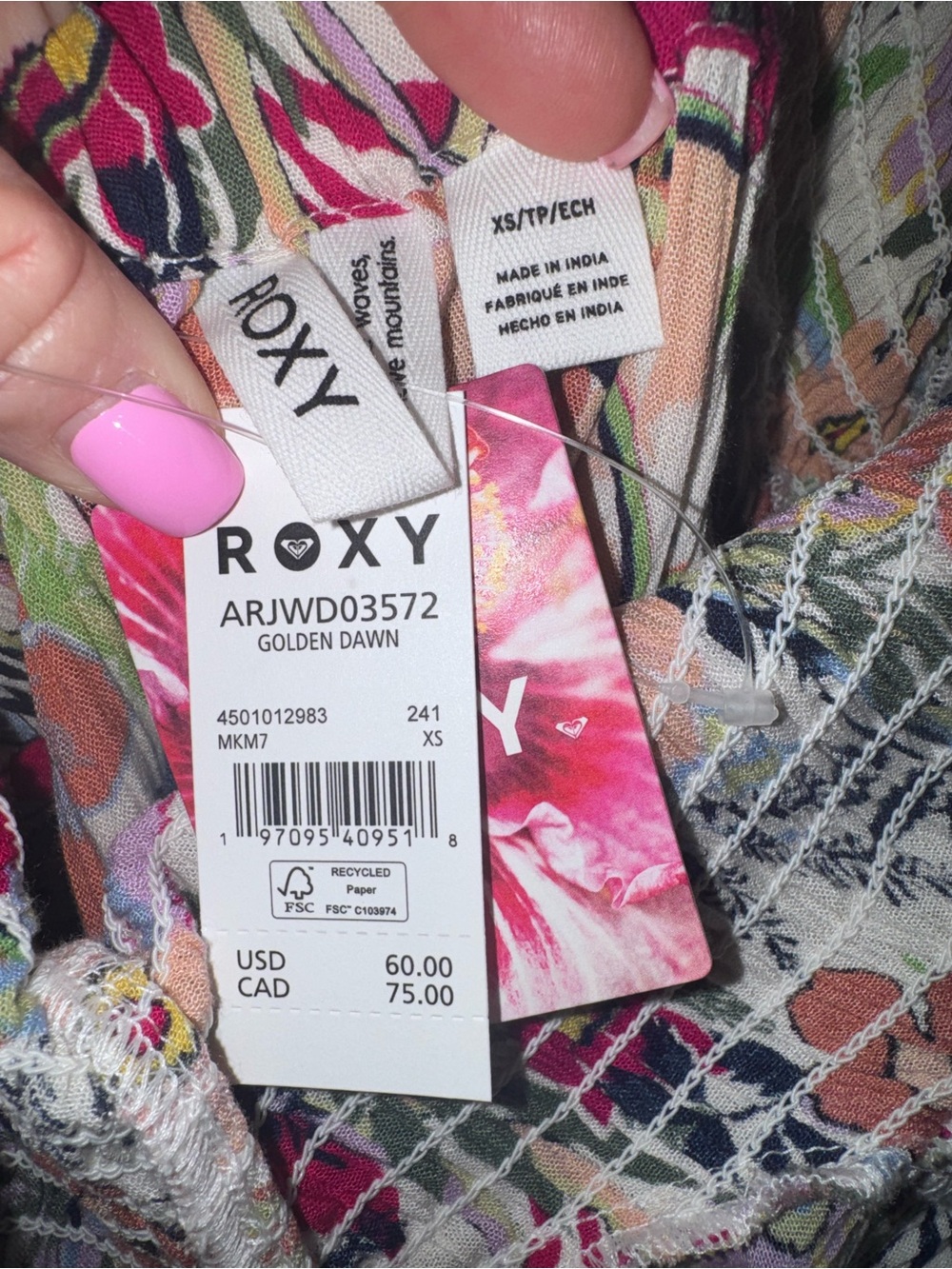 NWT Roxy Golden Dawn floral dress in Multicolor
